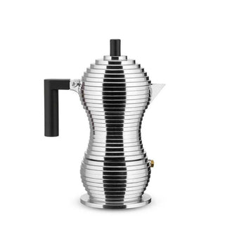 Alessi MDL02/3 Pulcina 3-cup espresso coffee maker in steel with coloured handle and knob Alessi Steel/Black - Buy now on ShopDecor - Discover the best products by ALESSI design