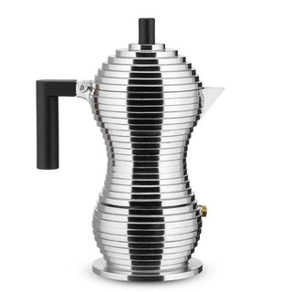 Alessi MDL02/6 Pulcina 6-cup espresso coffee maker in steel with coloured handle and knob Alessi Steel/Black - Buy now on ShopDecor - Discover the best products by ALESSI design