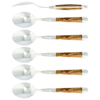 Forge de Laguiole Tradition set 6 soup spoons with olive wood handle